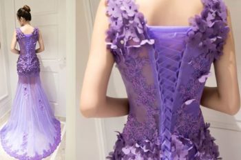 ชุดราตรียาว สีม่วง fishtailเข้ารูป - Image 3