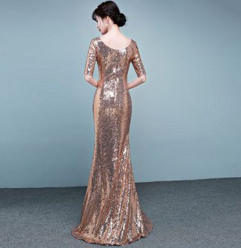ชุดราตรียาวชุดออกงาน มีแขน สีทอง - Image 3