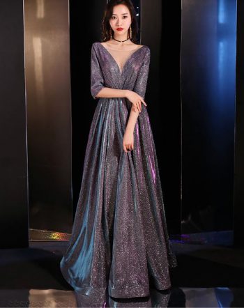 ชุดราตรียาวออกงานกลางคืน สีม่วง