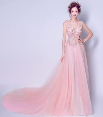 ชุดราตรียาวออกงานกลางคืน สีชมพู