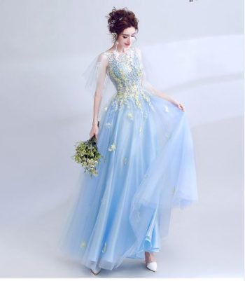 ชุดราตรียาวออกงานกลางคืน สีฟ้า
