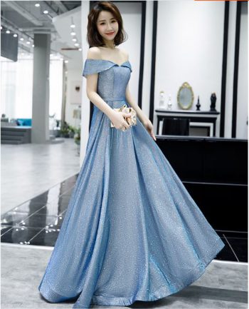 ชุดราตรียาวออกงานกลางคืน สีฟ้า