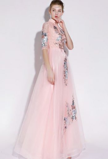 ชุดราตรียาวออกงานกลางคืน สีชมพู