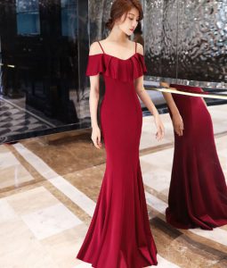 ชุดราตรียาวออกงานกลางคืน สีไวน์แดง