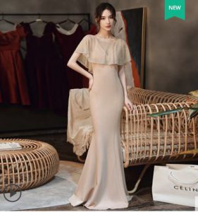ชุดราตรียาวออกงานกลางคืน สีแชมเปญ เรียบหรู ดูดี