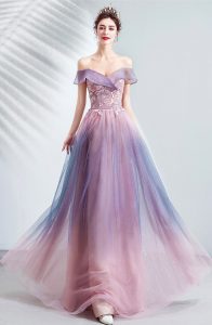 ชุดราตรียาวออกงานกลางคืน สีชมพูม่วง